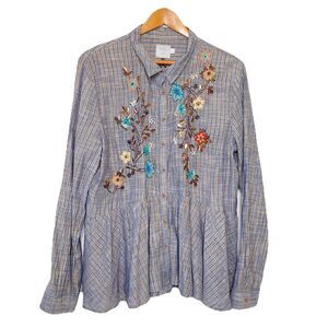 Anthropologie HD IN PARIS XL Ella Embroidered Peplum Top Sequins Metallic Boho